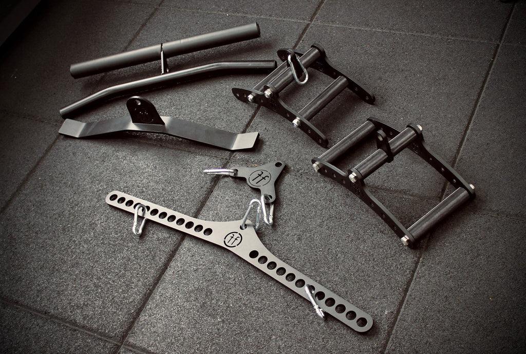 forte fitness cable attachments range laid on the flooe