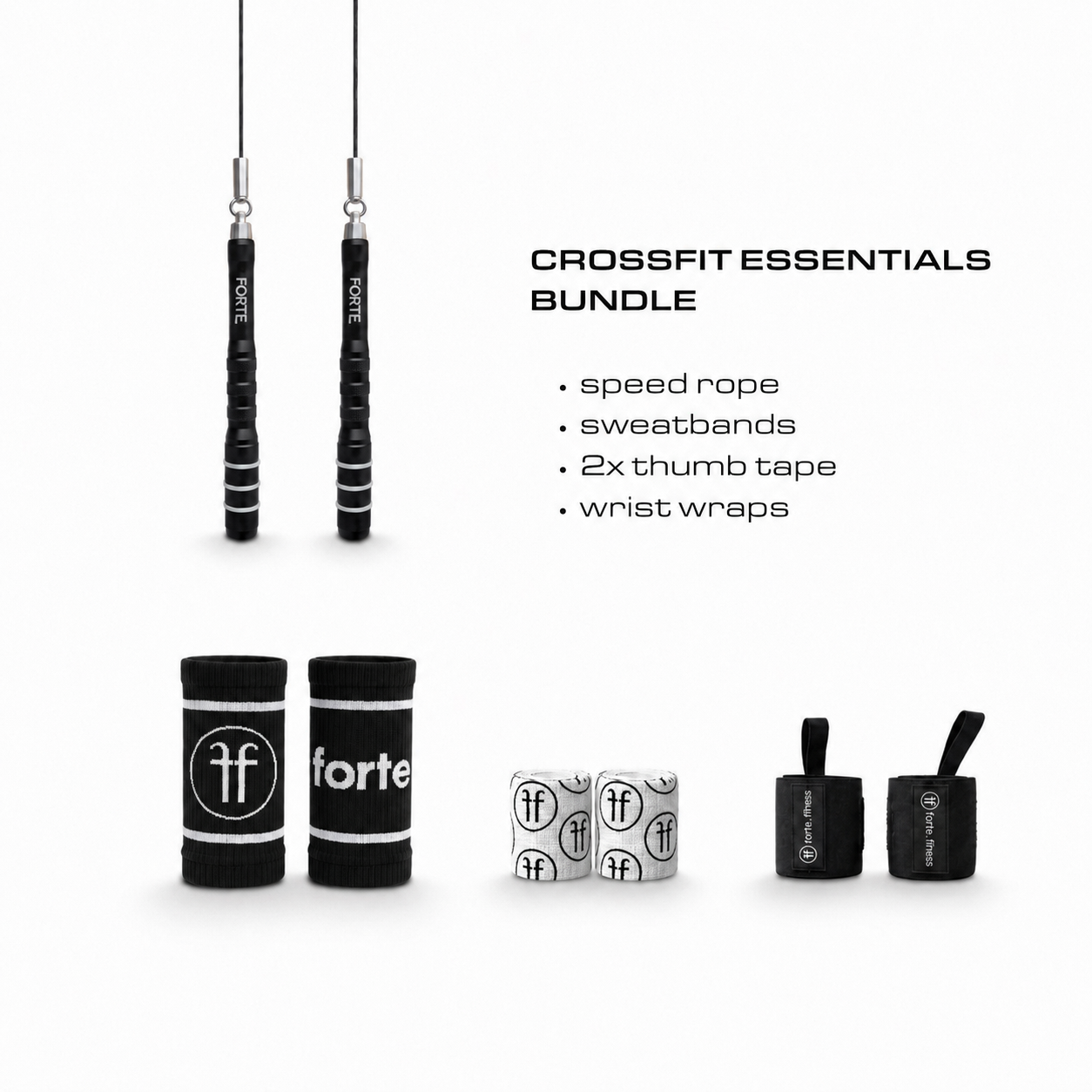CrossFit Essentials Bundle – Speed Rope, Sweatbands, Thumb Tape & Wrist Wraps