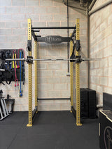 EX-DEMO Power Rack Set up in Gold, with Smith Gliders and Fat grip pullup bar