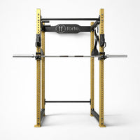 EX-DEMO Power Rack Set up in Gold, with Smith Gliders and Fat grip pullup bar