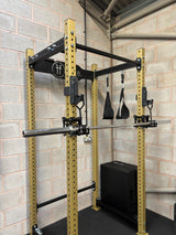 EX-DEMO Power Rack Set up in Gold, with Smith Gliders and Fat grip pullup bar