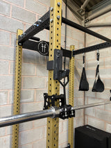 EX-DEMO Power Rack Set up in Gold, with Smith Gliders and Fat grip pullup bar